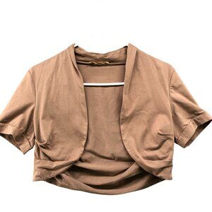 Belle Pogue‎ Shrug Womens S Light Brown Short Sleeve Stretch Ruched Sides